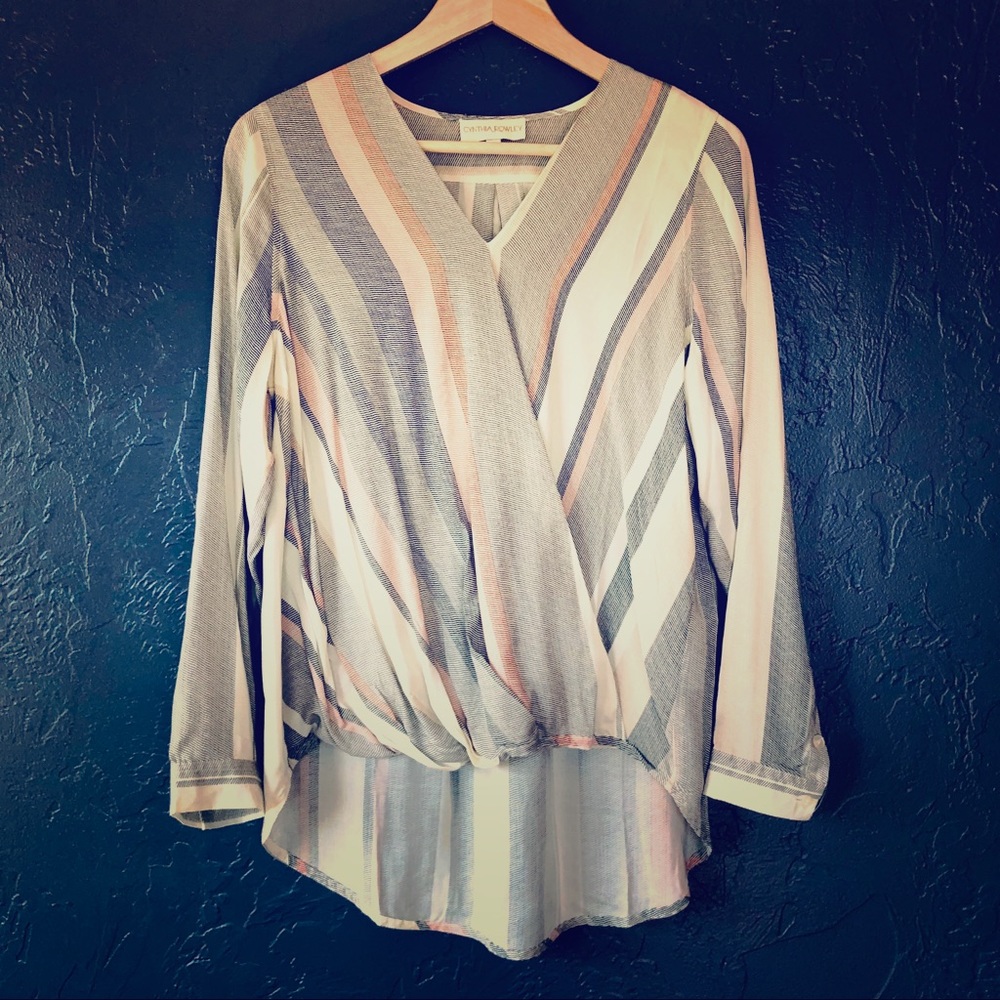 Cynthia Rowley Striped Blouse - Gray, Pink, White
